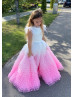 Flutter Sleeves Tulle Gradient Ruffles Flower Girl Dress